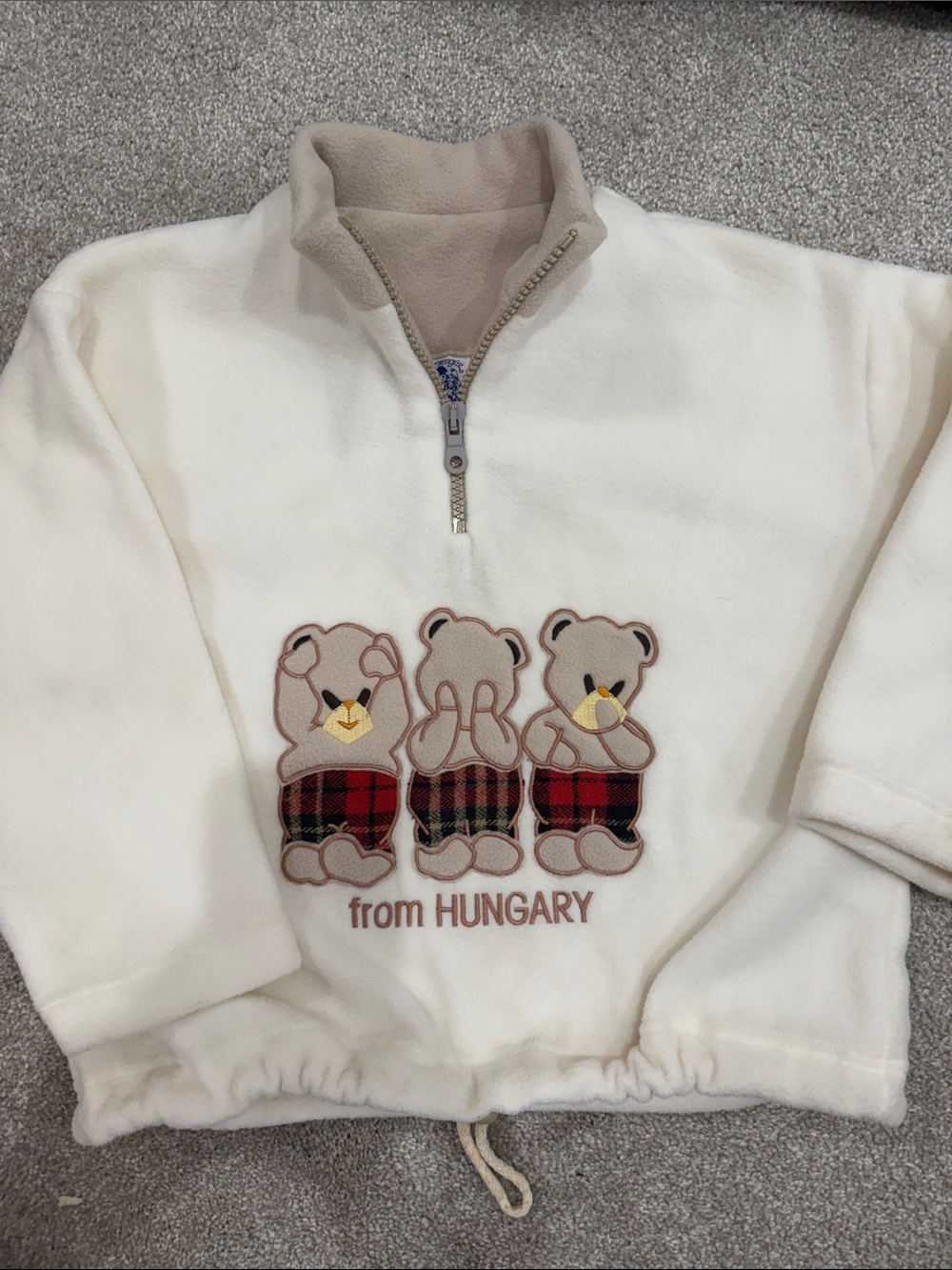 Vintage Hungary Teddy Bear Fleece Pullover Kids 4T 5T Cozy Quarter Zip